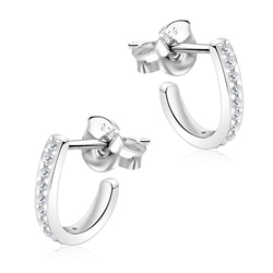 Elegant Curved With CZ Stone Silver Ear Stud STS-5313